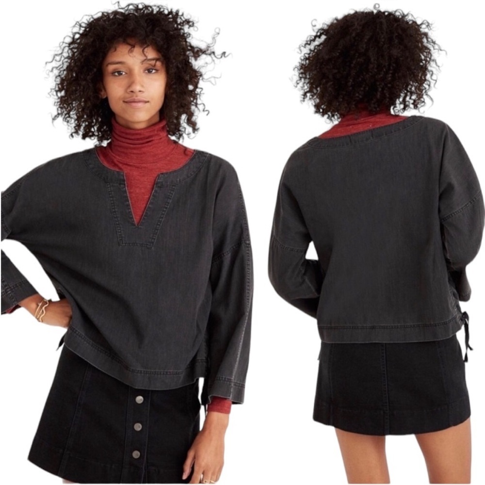 Madewell Denim Lace Up V-Neck Tunic Top